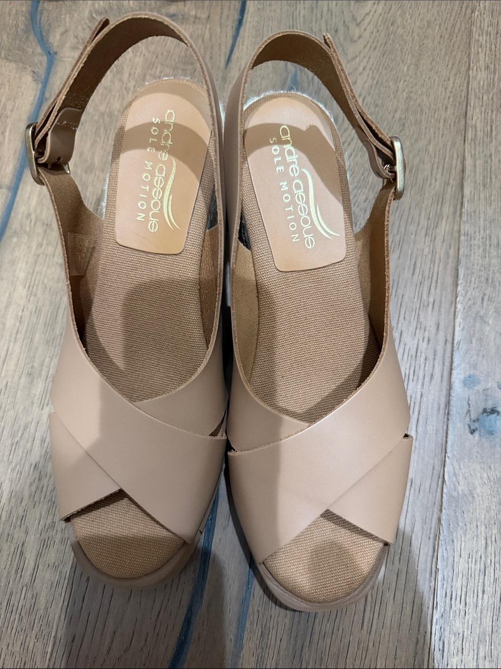 Andre Assous Tan Crisscross Slingback Espadrille Wedges